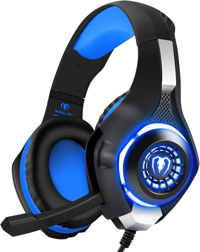 Professional 3.5mm PS4 Gaming Headset Headphone with Mic and LED Lights for Playstation 4, PS5, Xbox one,Laptop, Computer (Blue)