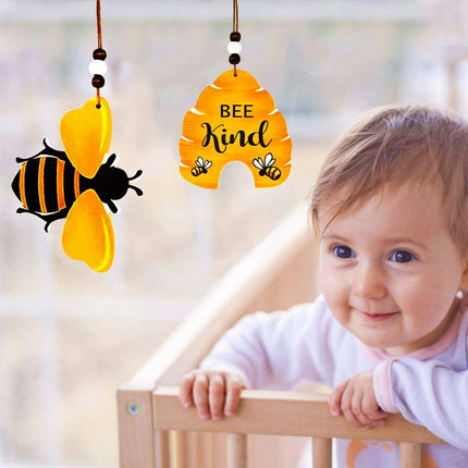 10 Pcs Bee Ornaments Beehive Wood Bumble Bees Cutouts Decorations Honeycomb Sign Crafts for Tree Tree Tray Wreath Christmas Festival Home Hanging Decor, Bulk