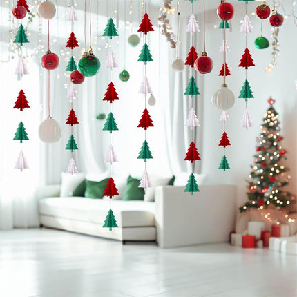 Red White Green Christmas Decorations - 23pcs Tissue Paper Flowers Pom Poms Tassel Garland Banner 3D Christmas Tree Paper Streamers Christmas Party Decorations For Home Indoor Outdoor Hanging Decor