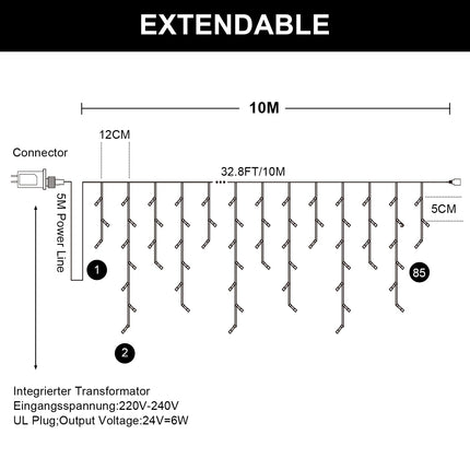 Icicle Lights for Outside 𝐰𝐢𝐭𝐡 𝐑𝐞𝐦𝐨𝐭𝐞, 32.8FT 432 LED 8 Modes Christmas Lights Outdoor with 85 Drops, Plug in Connectable Icicle lights Timer Waterproof for Christmas Decorations House Decor