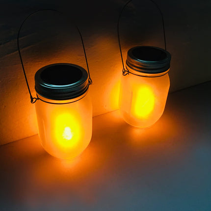 Solar Flicker Torch Lights, 6 Pack Waterproof Dancing Flicker Lanterns Lights Build-in Glass Mason Jar, Outdoor Patio Yard Desktop Party Halloween Xmas Decor Solar Lanterns