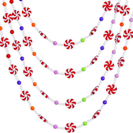 obmwang 10 Feet Christmas Candy Garland Red and White Peppermint Candy Beaded Garland Christmas Tree Candy Garland Hanging Ornaments for Xmas Party Supplies Holiday Favors