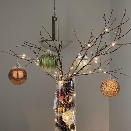 92ct Christmas Tree Decoration Set Christmas Ball Ornaments with Srtings Shatterproof Christmas Baubles for Christmas Holiday Wreath Garland Party Decoration, Bronze-Champagne