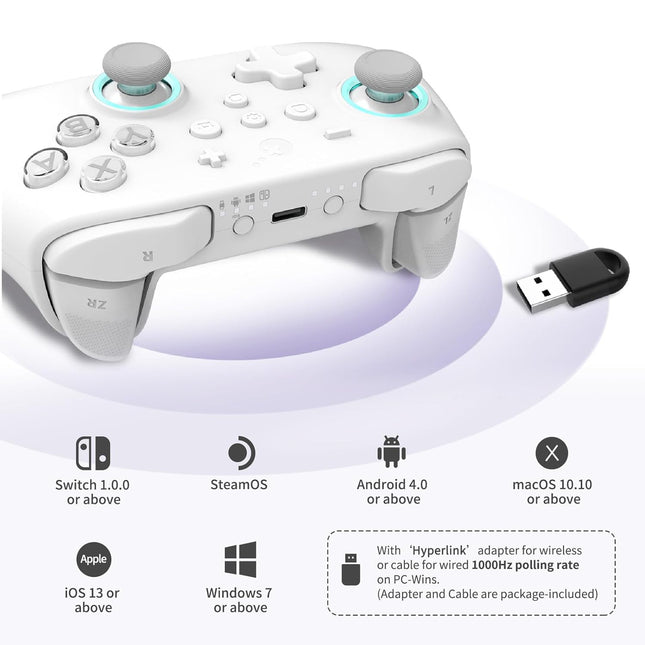 AKNES Guli Kit KK3 MAX Controller, Hall Joysticks&Triggers Controller for Switch/Android/iOS/Steam Deck, 4 Back Buttons, Maglev/Rotor/HD Vibration, Wired/Wiress with 1000Hz Polling Rate for Wins-Grey