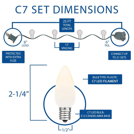 Novelty Lights 25FT C7 LED Transaparent Plastic Christmas Lights (25 Bulbs) Novelty Lighting, C7 Christmas Lights Outdoor (Warm White)
