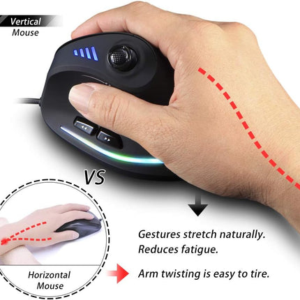Vertical Mouse, Ergonomic USB Wired Vertical Mouse with [5 D Rocker] [10000 DPI] [11 Programmable Buttons], RGB Gaming Mouse for Gamer/PC/ Laptop/Computer