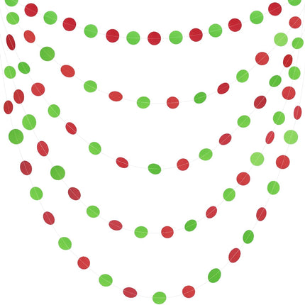 Red Green Christmas Streamers Decorations, UNIIDECO Xmas Tree Ornaments Accessories, Circle Dots Paper Garland, Fiesta Birthday Loteria Party Banner Streamer Background Supplies Chriatmas Decor
