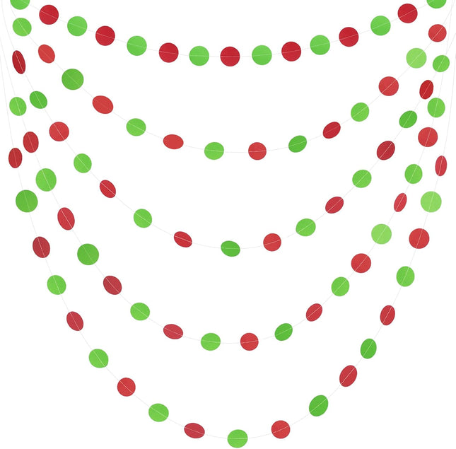 Red Green Christmas Streamers Decorations, UNIIDECO Xmas Tree Ornaments Accessories, Circle Dots Paper Garland, Fiesta Birthday Loteria Party Banner Streamer Background Supplies Chriatmas Decor
