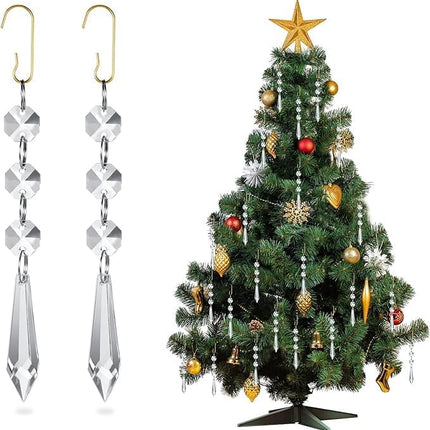 Jetec 36 Pcs Crystal Christmas Tree Ornaments Clear Glass Hanging Ornaments for Centerpieces Icicle Prisms Crystal Chandelier Bead Garland Crystal Ornament for Xmas Tree Window Home Decoration