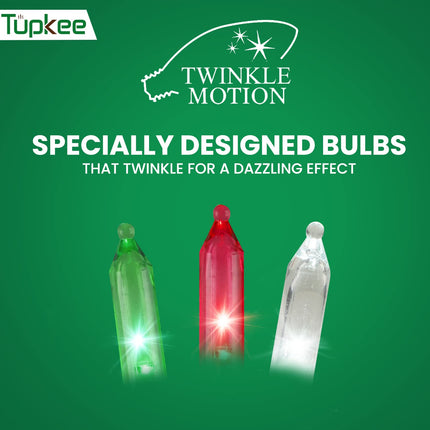 Christmas LED Random Twinkle Lights - 100 LED Red, Green, and Warm White Bulbs - 16 of 100 Lights Twinkle - Indoor Outdoor – 24.75 Feet Light String, Christmas Tree Holiday Decor Twinkling Lights