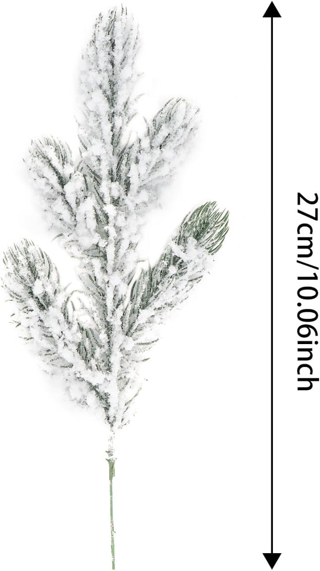 28 Pcs Artificial Flocking Pine Picks Snow Forest Artificial Pine Needles Branches Christmas Fake Greenery Tree Branches DIY Leaves for Christmas Wreaths Garden Party Holiday Decor (White, 28)