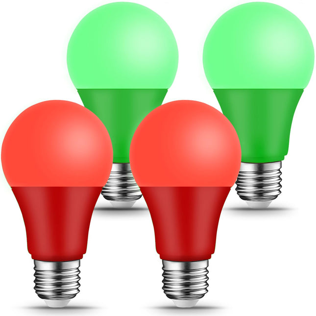 Red Green Light Bulbs - [ 4 Pack ]- 9W（60W Equivalent） E26 Base LED Colored Light Bulb for Festivals Party Christmas Bar Events Home Decor (2 Red & 2 Green)