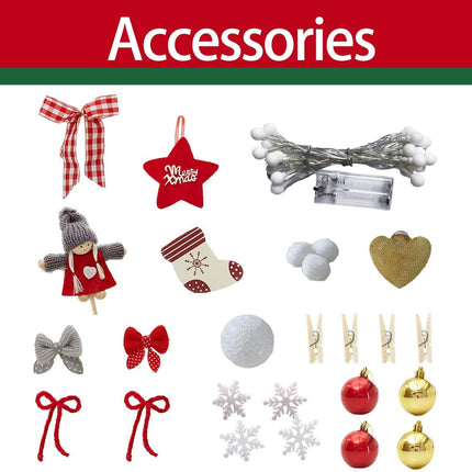 17.7 inches Mini Tabletop Christmas Artificial Pine Trees with Ornaments and Strip Light for Desktop Decoration (Red)