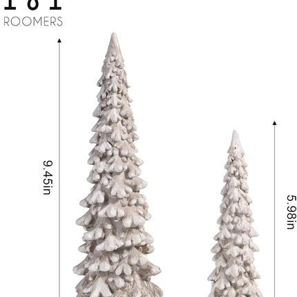 RM ROOMERS 2Pcs Resin Christmas Tree Statues, Table Top Small White Christmas Decorative Figurine Set, Indoor Artificial Xmas Tree Figurines for Desk s