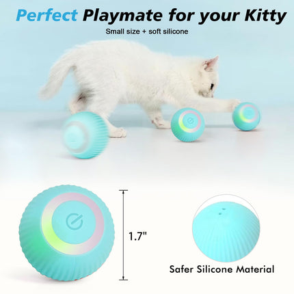 FARLEY Smart Interactive Cat Toy Automatic Rolling Ball for Indoor Cats Self Play Electric Moving Ball with LED Light 2 Play Modes USB Rechargeable (Blue)