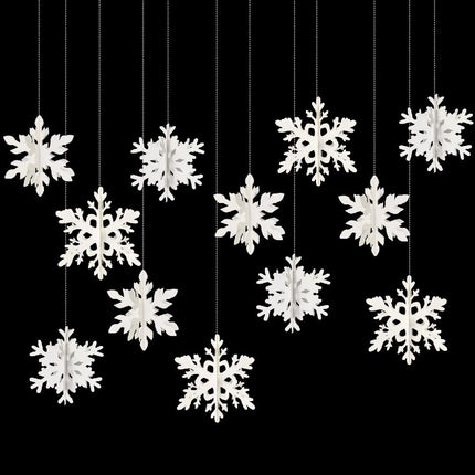 Winter Christmas Hanging Snowflake Decorations 12 Pcs Snowflakes Garland Hanging Snowflake for Christmas Winter Wonderland Holiday Year Party Home Decorations (White)