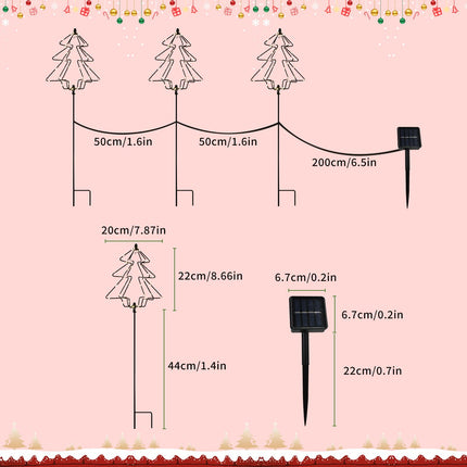 Solar Christmas Tree Pathway Lights Outdoor, 3 Pack Solar Garden Lights, 144 LED Christmas Lights Outside, Waterproof Solar Lights for Pathway Patio Yard Decorations (2FT, Warm White)