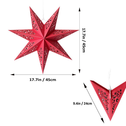 Hollow Out Paper Star Lantern Hanging Star Lampshade Decoration for Halloween Christmas Holiday Party Celebration (Red)