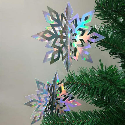 Christmas Hanging Snowflake Decorations 3D Hollow-Carved Glittery Ornaments Set of 6pcs with Different Sizes for Christmas Winter Wonderland Year Party Home Decor (Laser)