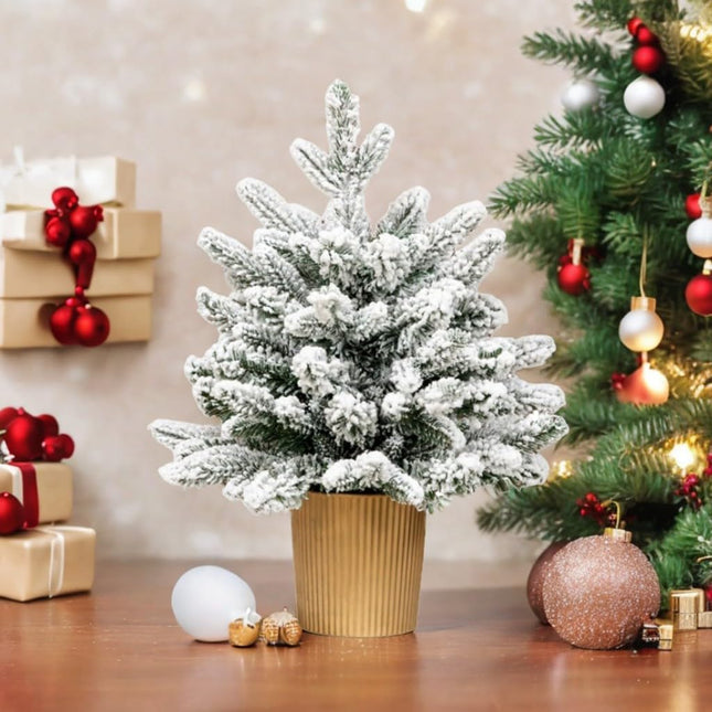 Small Tabletop Christmas Tree with Gold Color Basin 1.5 ft Artificial Tree Ornament Decor Festive Desktop Decoration Fluffy and Realistic Add Holiday Touch