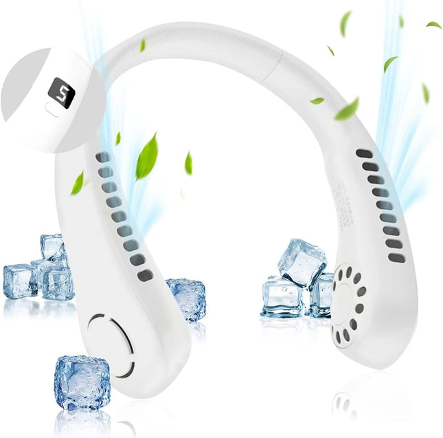 Neck Fan With Screen Display And 5 Speeds Levels, Usb Rechargeable Bladeless Cooling Fan, Quiet Neck Cooler Personal Hanging
