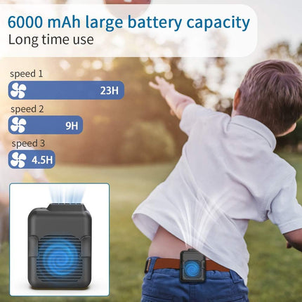 Koonie Portable Waist Fan, Strong Airflow 23H Working Time HandsFree Necklace Fan, Battery Powered 3Speed Personal Fan 6000Mah