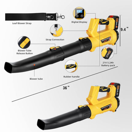 Jswin Cordless Leaf Blower with 5.2Ah Battery and Charger, 2 Batteries