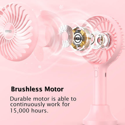 Honhey Handheld Fan Portable, Mini Hand Held Fan With Usb Rechargeable Battery, 4 Speed Personal Desk Table Fan With Base