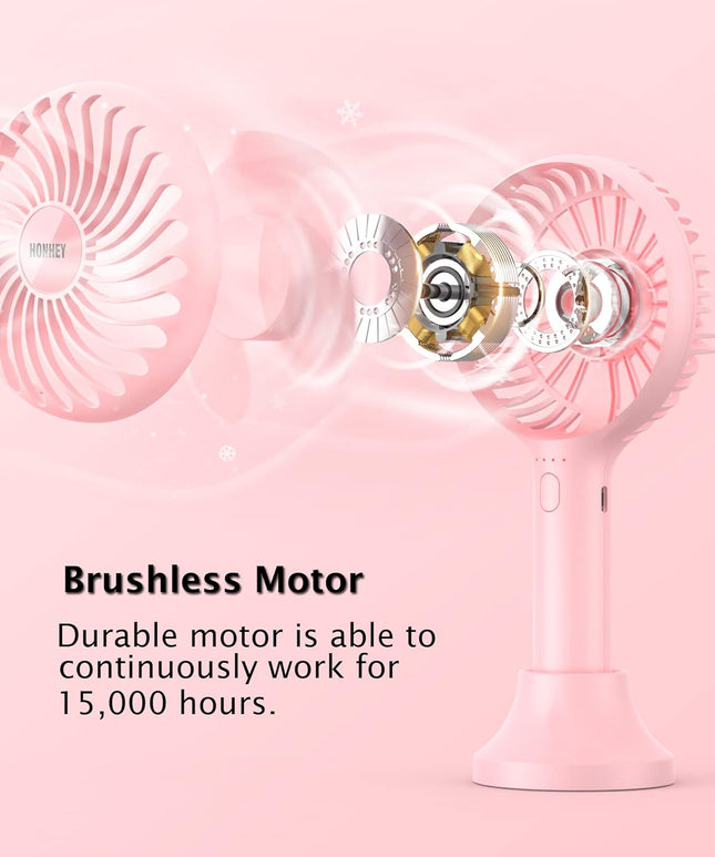 Honhey Handheld Fan Portable, Mini Hand Held Fan With Usb Rechargeable Battery, 4 Speed Personal Desk Table Fan With Base