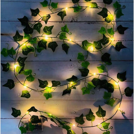 Fielegen 2 Pack/Each 6.56ft 20 LED Ivy String Lights Artificial Ivy Garland with Lights Battery Operated Hanging Fake Ivy Leaves Vine Fairy Lights for Bedroom Wedding Party Holiday Garden Patio Decor
