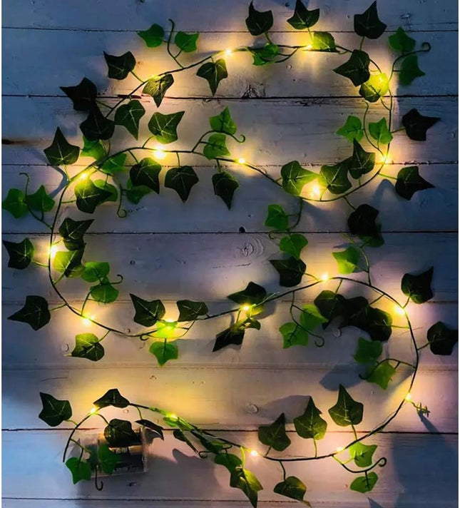 Fielegen 2 Pack/Each 6.56ft 20 LED Ivy String Lights Artificial Ivy Garland with Lights Battery Operated Hanging Fake Ivy Leaves Vine Fairy Lights for Bedroom Wedding Party Holiday Garden Patio Decor