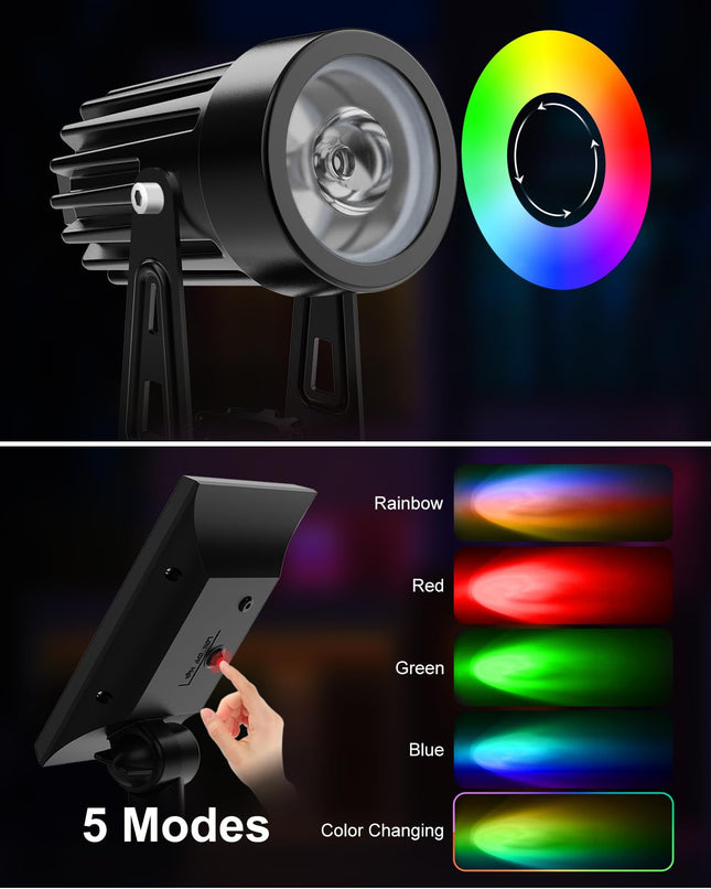 Color Changing Solar Powered Spot Lights Outdoor Waterproof Lanscape Spotlight Uplighting for Outside House, Yard, Tree, Garden, Patio, Flag, Lawn, Plant, 5 Modes RGB Accent Ambient Lighting (2-in-1)
