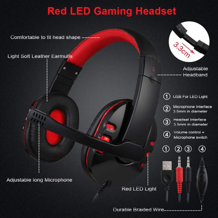 Gaming Keyboard Mouse Headset Combo,USB Wired Crack Backlit Keyboard,114 Keys Letters Glow LED Keyboard,Red LED Light Headset for Laptop PC Computer Work and Game