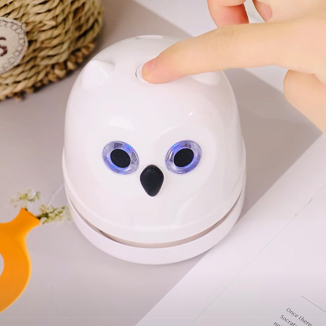 Mini Desktop Vacuum Cleaner Owl Crumb Vacuum Cleaner Rechargeable Tabletop Crumb Vacuum Dust Sweeper For Sucking Up Eraser Crumbs Pencil Shavings Cookie Crumbs Paper Scrapers Pet Fur White