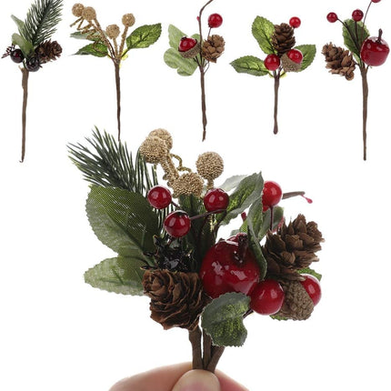 Gentlecarin Artificial Pine Picks, 30pcs Christmas Red Berries Pine Cones Stems, Mini Stimulation Red Berries Branches for Xmas Flower Arrangements Wreaths Decorations