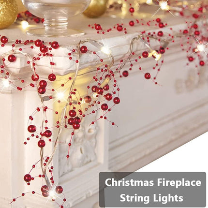 OVV 13FT Christmas White Pearl String Lights 40LED Lighted Berry Beaded Garland Festive Indoor Xmas Decoration Warm Lights for Bedroom Mantel Wedding Party Decor Battery Operated (White)