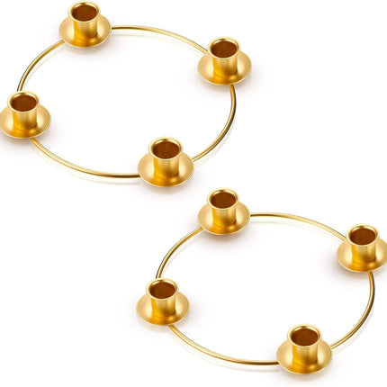 2 Pieces Advent Wreath Ring Advent Ring Candle Holder Christmas Advent Ring Wreath Table Decoration Taper Metal Candle Holder for Christmas Advent Home Decor (Round Shape)
