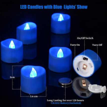 PChero Blue LED Tea Lights Candles with Timer, 12pcs Flameless Flickering Battery Opearted Blue Votive Tealights for Birthday Wedding Party Christmas Valentine Halloween Decor