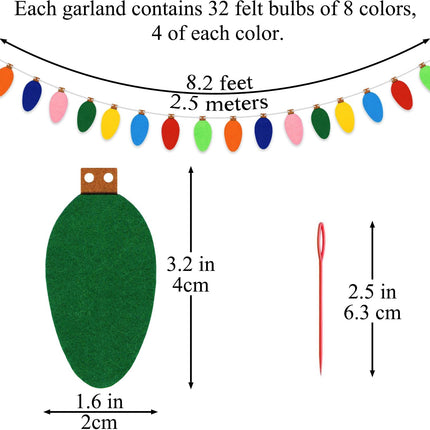 Christmas Felt Garland Light Bulb Garlands 3 Pieces Colourful Felt Lights Banner for Home Christmas Tree Wall Party Decorations