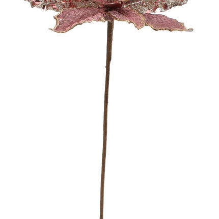 Briful 12'' Large Heads Christmas Glitter Poinsettia Flowers Christmas Tree Ornaments Set of 4 Artificial Flowers with Long Stems for Xmas Tree Party DIY Holiday Decorations, Pink