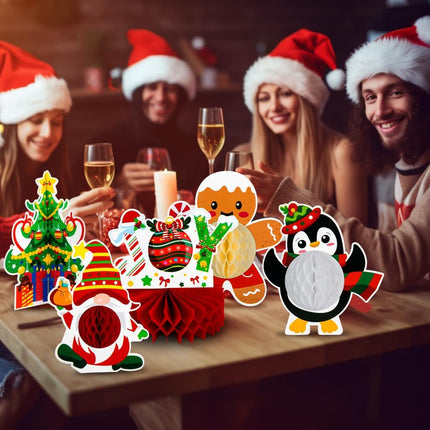 13PCS Christmas Party Decorations, Christmas Honeycomb Centerpieces for Tables, Xmas 3D Table Decorations with Santa Claus Snowman for Merry Christmas Party Supplies Indoor Home Holiday Sign