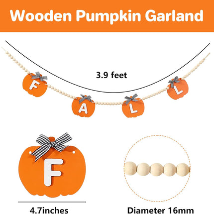 Fall Decor-Wooden Pumpkin Garland Fall Decorations for Home-Thanksgiving Farmhouse Pumpkins Wood Bead Garland Banner for Fireplace Mantel Walls