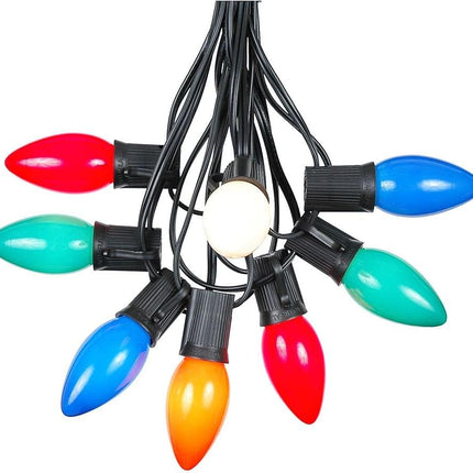 25 Foot C9 Multi Christmas String Light Set - Outdoor Christmas Light String - – Opaque Christmas Bulbs - Roofline Light String – Outdoor String Lights - Black Wire