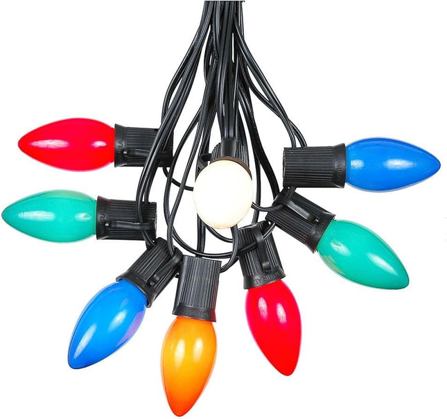 25 Foot C9 Multi Christmas String Light Set - Outdoor Christmas Light String - – Opaque Christmas Bulbs - Roofline Light String – Outdoor String Lights - Black Wire