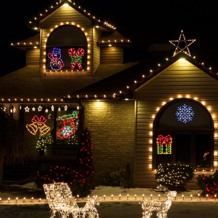 16" Christmas Window Silhouette Lights Decorations - 6 Pack Colour Lighted Candy Cane ＆ Snowman ＆ Christmas Stocking ＆ Bell ＆ Box ＆ Snowflake for Holiday Wall Door Window Decorate