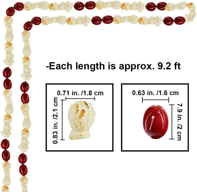 18 feet Artificial Popcorn and Cranberry Garland Strand Old Fashion Christmas Tree Garland String for Christmas Holiday Season Vintage Decoration