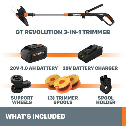 Worx WG170.3 20V Power Share GT Revolution 4.0Ah 12" Cordless String Trimmer (Batteries & Charger Included)
