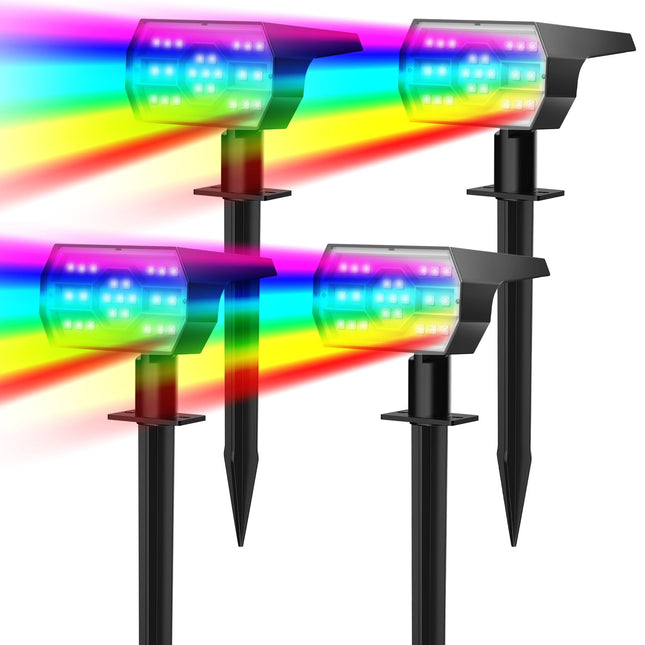 Solar Color Changing Lights, 7 Lighting Modes Solar Lights Outdoor Waterproof IP68, Multicolor RGB Outdoor Lights for Garden Yard Landscape Decorations- 4 Pack