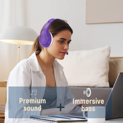 Anivia A9 Pro Purple Headset with Microphone, Stereo Sound Wired Headphones for Teen Girls Boys, Noise Cancelling Microphone with 3.5MM Jack for PC/Tablet/Game/Kindle/School/Travel/Online Learning