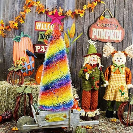 Mini 2FT Desktop Pop Up Christmas Tree - Collapsible Artificial Tinsel Pencil Christmas Tree, Skinny Xmas Tree for Indoor Home Apartment Porch Holiday Party Decorations(Rainbow)